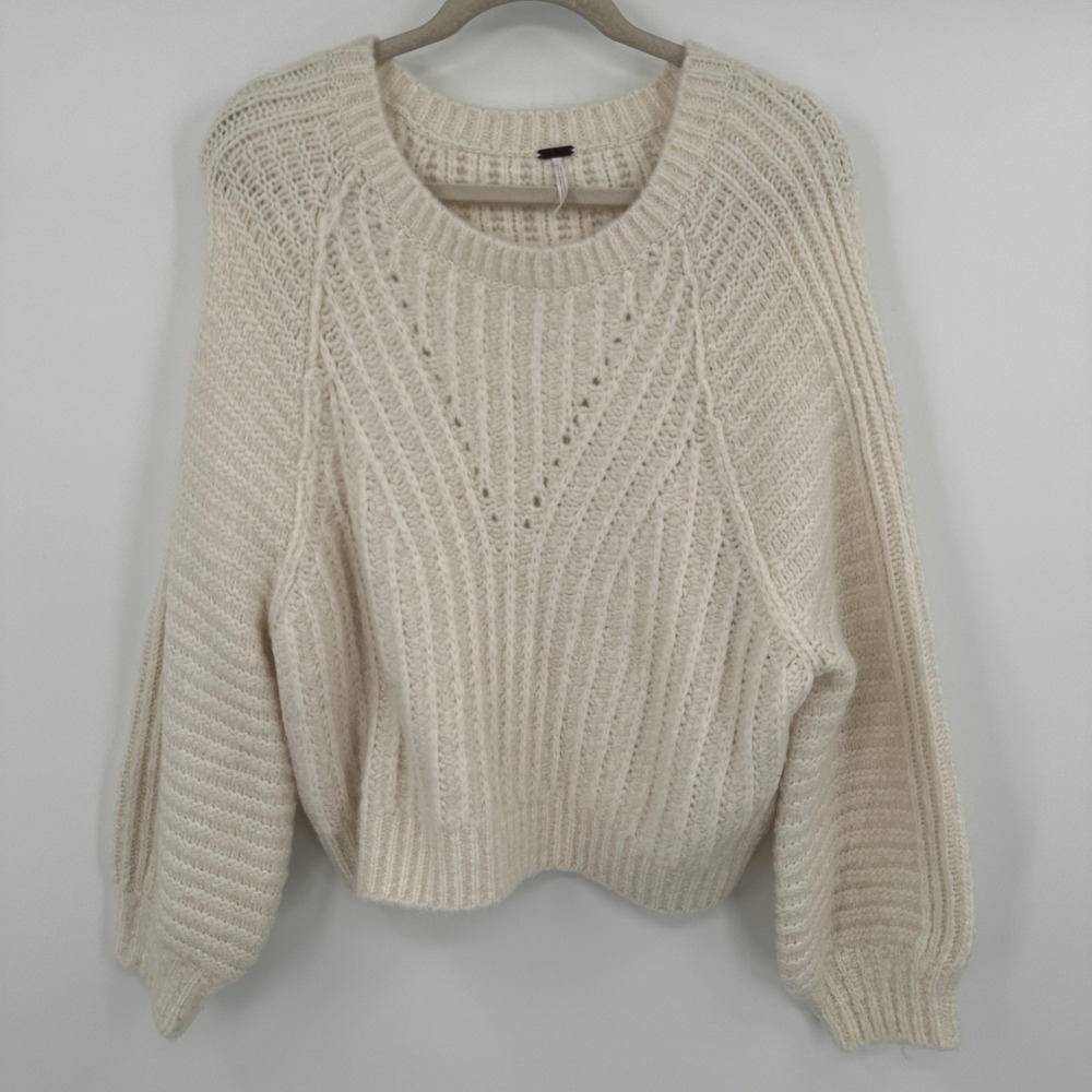 Free People Sweater Womens Small Ivory Chunky Knit Raglan Pullover Boho Cozy